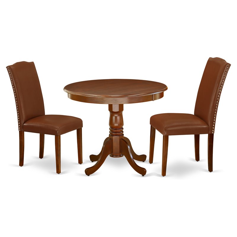 Pemberly Row 3-Piece Wood Dining Set in Mahogany and Brown Finish