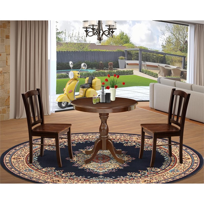 Pemberly Row 3-Piece Wooden Dining Set with Pedestal Base in Mahogany