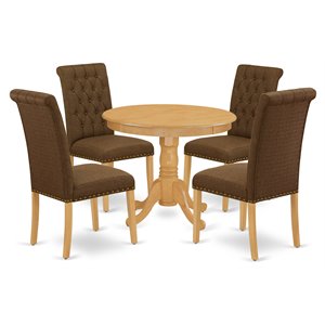 Pemberly Row 5-Piece Wood Dining Set with Pedestal Table in Oak Finish