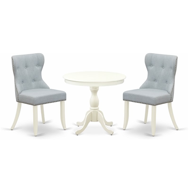 Pemberly Row 3-Piece Wood Dining Set in Linen White and Baby Blue