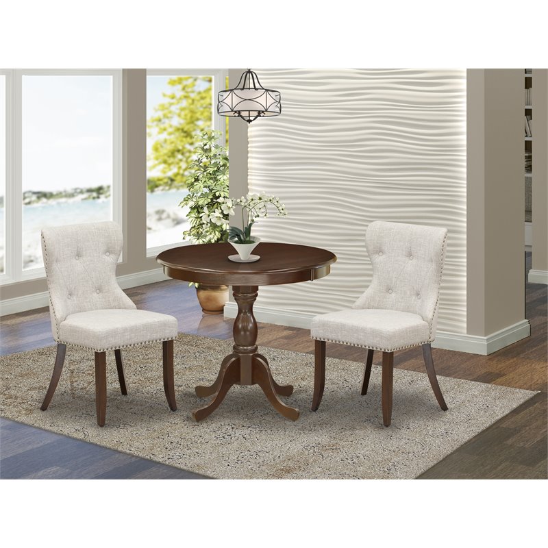 Pemberly Row 3-Piece Wood Dining Set with Upholstered Chairs in Mahogany