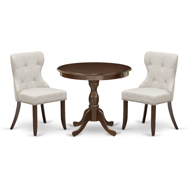 Pemberly Row 3-Piece Wood Dining Set with Upholstered Chairs in Mahogany