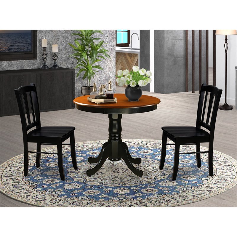 Pemberly Row 3-Piece Wood Dining Set with Slatted Chairs in Black/Cherry