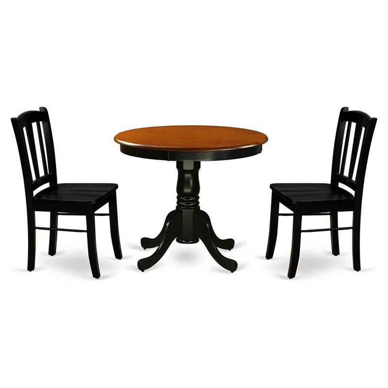 Pemberly Row 3-Piece Wood Dining Set with Slatted Chairs in Black/Cherry
