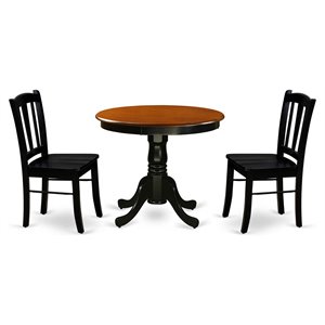 Pemberly Row 3-Piece Wood Dining Set with Slatted Chairs in Black/Cherry