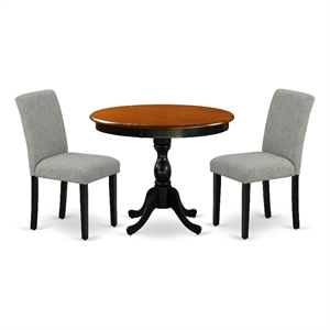 Pemberly Row 3-Piece Table Set with Linen Fabric Chairs in Black
