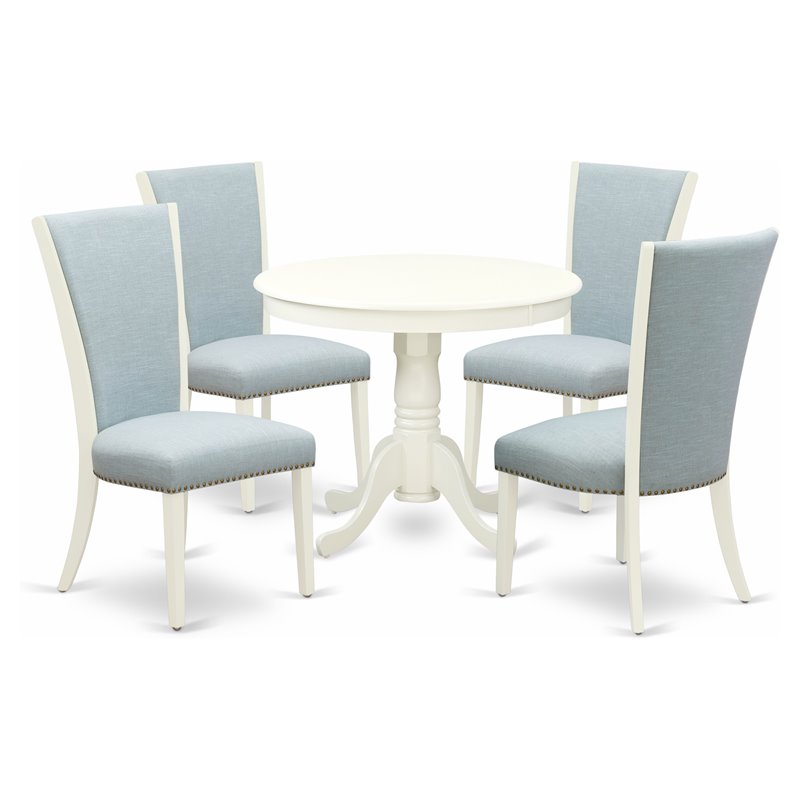 Pemberly Row 5-Piece Round Dining Wood Table Set Linen White & Baby Blue