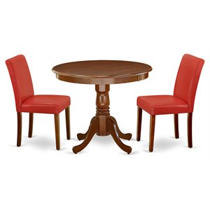 Pemberly Row 3-Piece Round Dinette Table Set in Mahogany & Firebrick Red