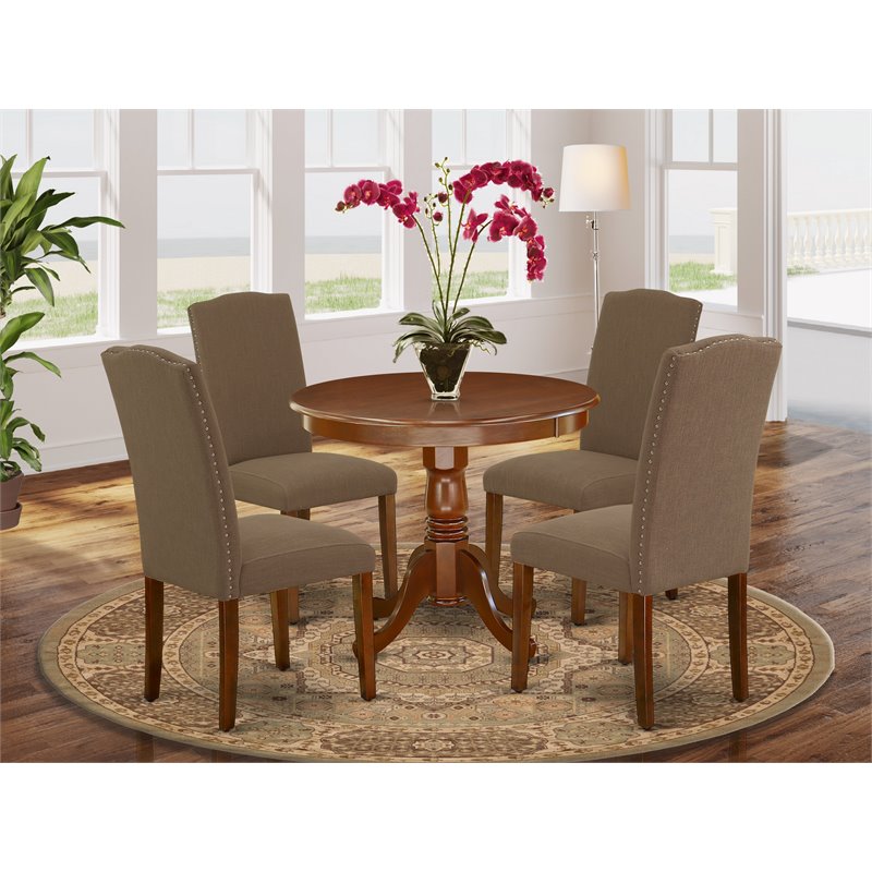 Pemberly Row 5-Piece Wood Dining Set in Mahogany and Dark Coffee Finish