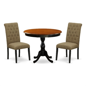 Pemberly Row 3-Piece Wood Dining Set with Upholstered Chairs in Black