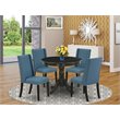 Pemberly Row 5-Piece Wood Dining Set with Fabric Seats in Black/Blue