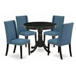 Pemberly Row 5-Piece Wood Dining Set with Fabric Seats in Black/Blue