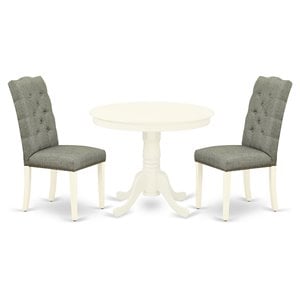 Pemberly Row 3-Piece Round Fabric & Wood Dining Set in Linen White