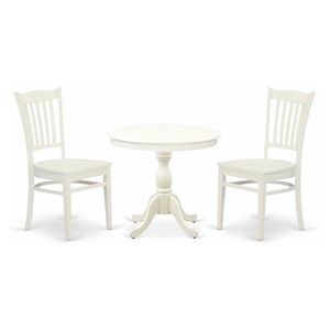 Pemberly Row 3-Piece Slatted Dining Set with Pedestal Table in Linen White