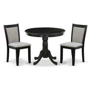 Pemberly Row 3-Piece Dining Set in Black Finish with Upholstered Chairs