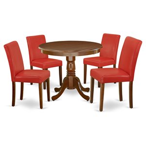 Pemberly Row 5-Piece Wood Dining Set in Mahogany/Firebrick Red Finish