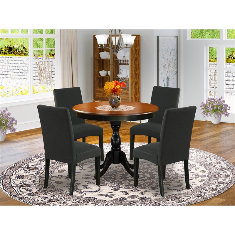 Pemberly Row 5-Piece Wood Dining Set with Fabric Chairs in Black/Cherry