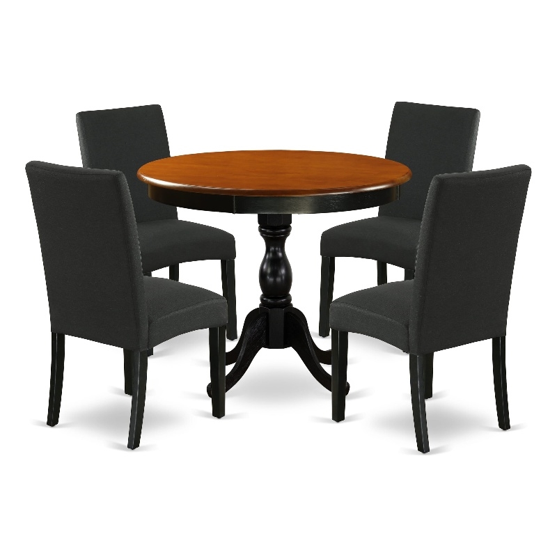 Pemberly Row 5-Piece Wood Dining Set with Fabric Chairs in Black/Cherry