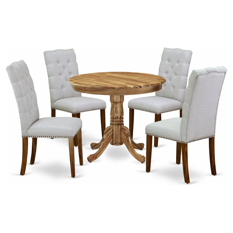 Pemberly Row 5-Piece Dining Set with Natural/Gray Finish and Wooden Chairs