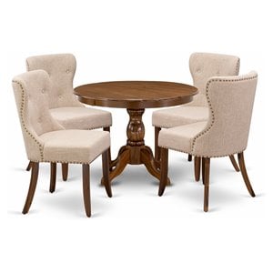 Pemberly Row 5-Piece Wooden Dining Set in Walnut and Light Tan Finish