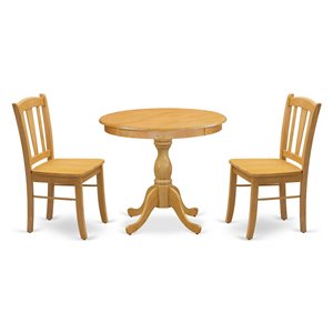 Pemberly Row 3-Piece Wooden Dining Set with Round Table in Oak Finish
