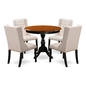 Pemberly Row 5-Piece Dining Set with Round Table and Tufted Chairs in Black