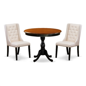 Pemberly Row 3-Piece Dining Set with Linen Chairs in Black & Cherry