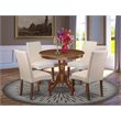 Pemberly Row 5-Piece Wood Dinette Set in Mahogany and Cream Linen