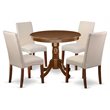 Pemberly Row 5-Piece Wood Dinette Set in Mahogany and Cream Linen