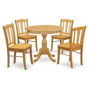 Pemberly Row 5-Piece Wooden Dining Set with Round Table in Oak Finish
