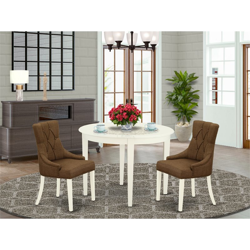 Pemberly Row 3-Piece Wood Dinette Set with Parson Chairs in Linen White