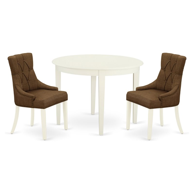 Pemberly Row 3-Piece Wood Dinette Set with Parson Chairs in Linen White