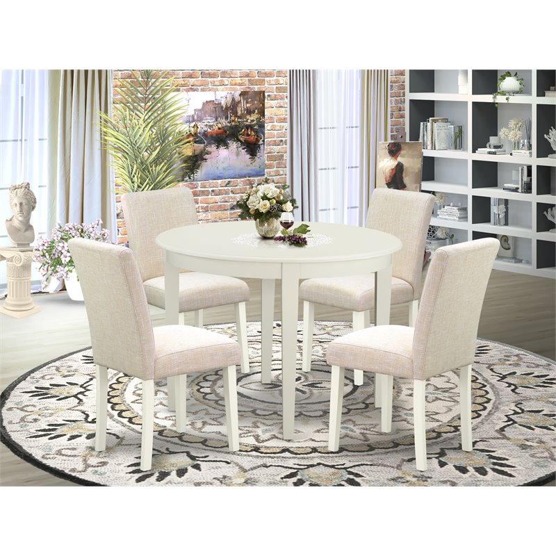 Pemberly Row 5-Piece Rubberwood Dining Set with Fabric Seat in Beige