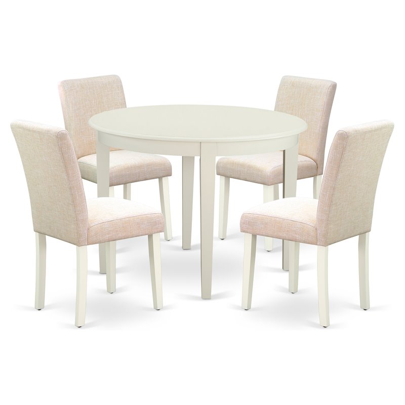 Pemberly Row 5-Piece Rubberwood Dining Set with Fabric Seat in Beige