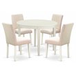 Pemberly Row 5-Piece Rubberwood Dining Set with Fabric Seat in Beige