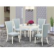 Pemberly Row 5-Piece Wood Dining Set in Linen White with Baby Blue Seats