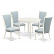 Pemberly Row 5-Piece Wood Dining Set in Linen White with Baby Blue Seats
