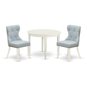 Pemberly Row 3-Piece Dining Table Set in Linen White with Baby Blue Accents