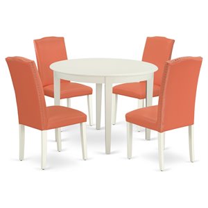 Pemberly Row 5-Piece Wood Dining Set in Linen White and Pink Flamingo