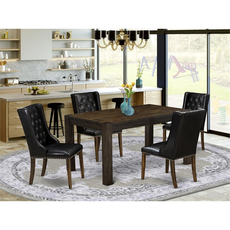 Pemberly Row 5-Piece Dining Set with Rectangular Table in Mocha Finish