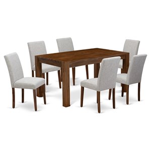 Pemberly Row 7-Piece Dining Set with Upholstered Chairs in Antique Walnut