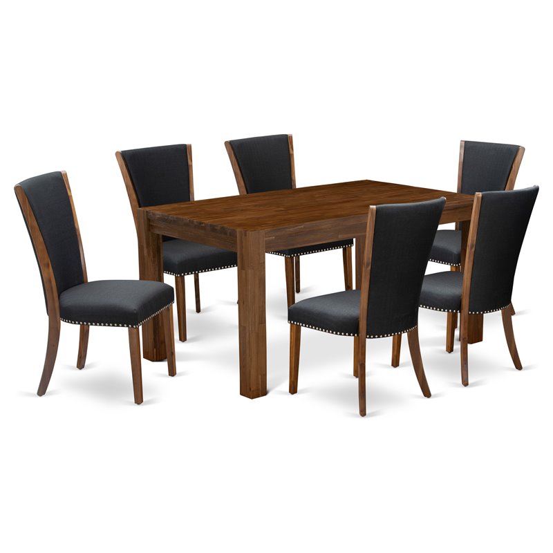 Pemberly Row 7-Piece Wood Dining Set in Natural Black Finish with Chairs