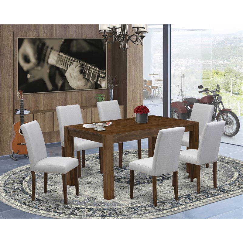 Pemberly Row 7-Piece Wooden Dining Set in Gray and Antique Walnut