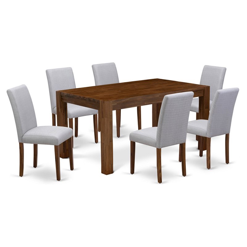 Pemberly Row 7-Piece Wooden Dining Set in Gray and Antique Walnut