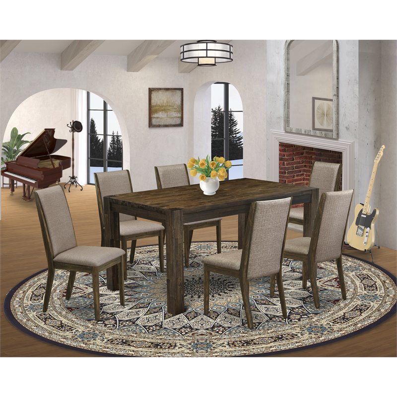 Pemberly Row 7-Piece Kitchen Set in Jacobean Brown and Dark Khaki Fabric