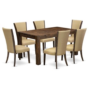 Pemberly Row 7-Piece Dining Set in Distressed Jacobean and Brown Fabric