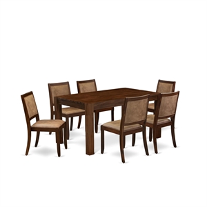 Pemberly Row 7-Piece Dining Table Set in Walnut Finish with Faux Leather