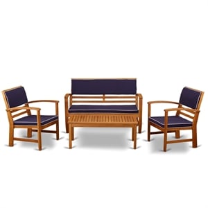 Pemberly Row 4-Piece Wood Patio Dining Set in Natural Oil Finish
