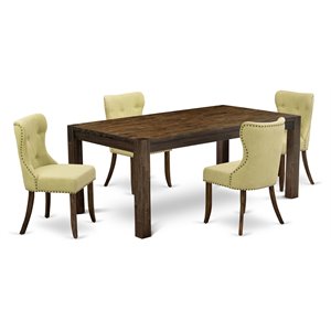 Pemberly Row 5-Piece Wood Dining Set in Jacobean Brown with Linen Chairs