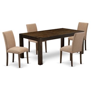 Pemberly Row 5-Piece Wood Dining Set with Parson Chairs in Jacobean Brown